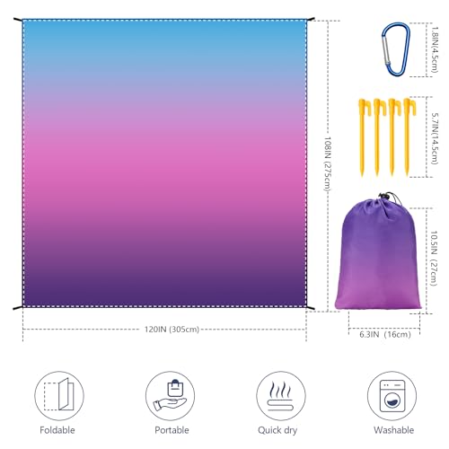 AISPARKY Beach Blanket Waterproof Sandproof Extra Large, Oversized Beach Mat, Quick Drying&Compact&Lightweight, Picnic Blankets Vacation Essentials for Outdoor Beach Camping (108" X 120" (8 Person)) - color: Gradient - Blue Purple, size: 10' x 9'