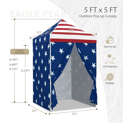 EAGLE PEAK 5x5 Instant Canopy with 4-Side Wall Panels, Small Pop up Portable Canopy Tent with Carry Bag, Light Weight Sun Shelter for Sports, Camping and Beach, American Flag - color: American Flag