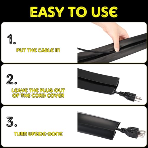 Pangda 10 FT Floor Cable Cover Heavy Duty Cord Cover Protector Power Cable Protector Soft Extension, Organize and Protect Wire on Floor for Home Office or Outdoor Settings (Black) - color: Black, size: 10 ft