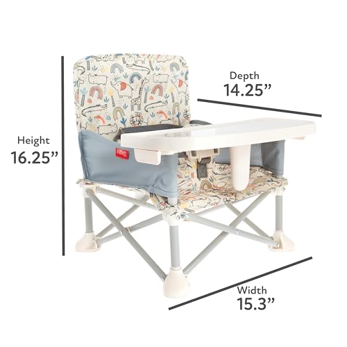 Nuby Pop-Up Booster Seat with Removable Tray - 6+ Months - Portable Booster Seat for Floor for Indoor/Outdoor Use - 3-Point Safety Adjustable Straps - Summer Travel Essentials - Safari - color: Safari