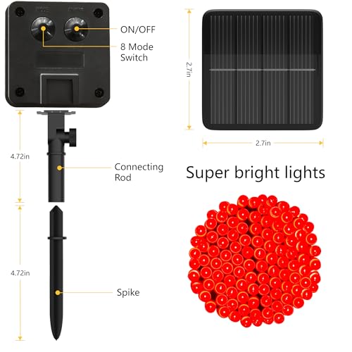 Flechllary Solar String Lights for Outside, 39Ft 100 LED Solar String Lights Outdoor with 8 Modes，Solar Lights for Outside Waterproof for Yard, Fence,Balcony, Party,Christmas Tree Decorations (Red) - color: Red, size: 1 Pack 100 LED