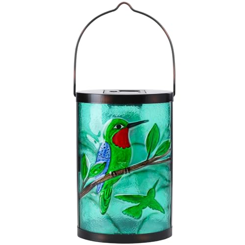 Hanging Solar Lantern Outdoor Waterproof Hummingbird Solar Lights Glass Tabletop Decorative Lamp for Outdoor Patio Garden Outside Yard Decor - style: Green_Hummingbirds