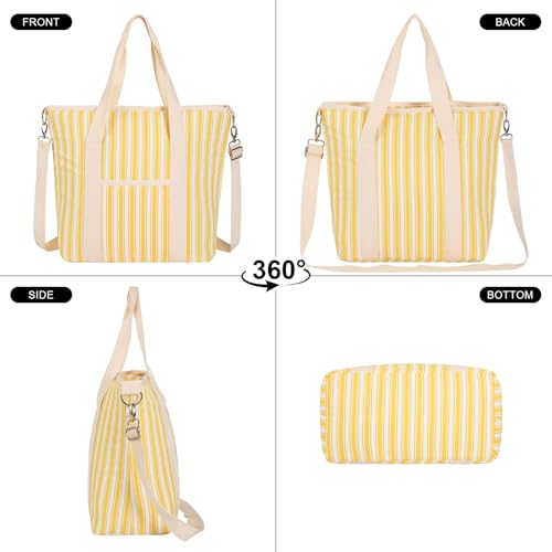 Nanxson 9L/15L/29L Extra Large Insulated Lunch Bag for Women Adult Reusable Leakproof Picnic Lunch Box Freezable Cooler Tote Bag (29L,B-Yellow Stripe) - color: B-Yellow Stripe, size: 29L
