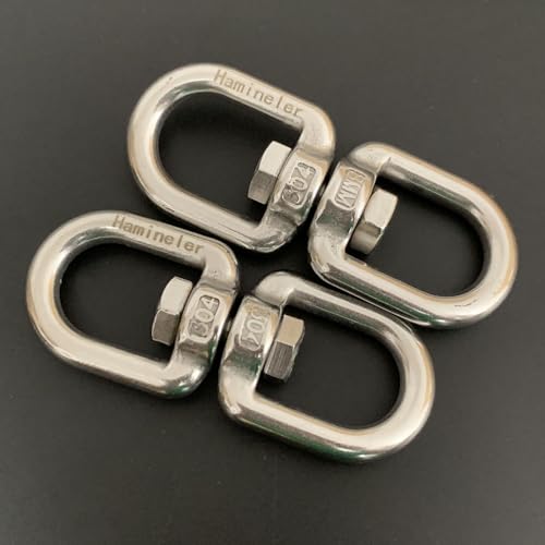 2Pcs M8 304-Stainless Steel Swivel Ring Double Ended Swivel Eye Hook, 2Pcs M8 Spring Hook, for Marine Mooring, Tree Swing, Hammock, Hanging Rotating Device