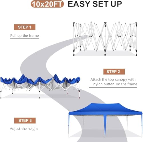 COBIZI 10x20 Pop Up Canopy with 6 Sidewalls,10x20 Canopy Tent Frame Upgraded with 3 Adjustable Heights,Waterproof UV50+ Outdoor Party Commercial Ez Up Gazebos with Carry Bag(10 x 20 ft Blue) - color: Blue, size: 10x20ft(With 6 Sidewalls)
