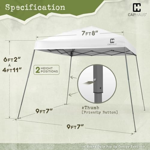 Fencer Wire 8x8ft Top Slant-Leg Pop Up Canopy Tent, Heavy-Duty Commercial Grade with 10x10 Base, Patented One-Push Central Locking, Portable & Instant Folding Shelter with Carry Bag, White - color: White, style: 8x8