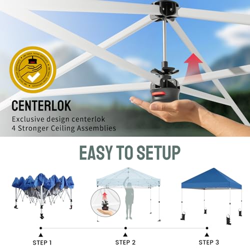 CROWN SHADES Pop Up Canopy Tent, 8x8 Commercial Canopy Tent with 4" Wheels, 4 Upgraded Weights, Patented Centerlock, 400D Strength Oxford Fabric, Sto'N Go Bag, Blue - color: Blue, size: 8x8
