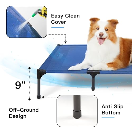 suddus Elevated Dogs Bed Waterproof Outdoor, Portable Raised Dog Bed, Dog Beds Off the Floor, Dogs Bed Easy Clean Indoor or Outdoor Use, X-Large, Blue - color: Blue, size: XL (48"L x 36"W x 9"H)