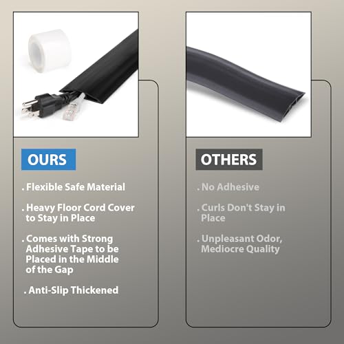 4FT Cord Hider Floor - Grey Floor Cable Hider, Wire Covers for Cords Prevent Cable Trips, Floor Cord Cover, Power Cable Management Cord Protector, Cable Cover Channel 0.6" (W) x 0.31" (H) - color: Grey, size: W2.5" × L4'