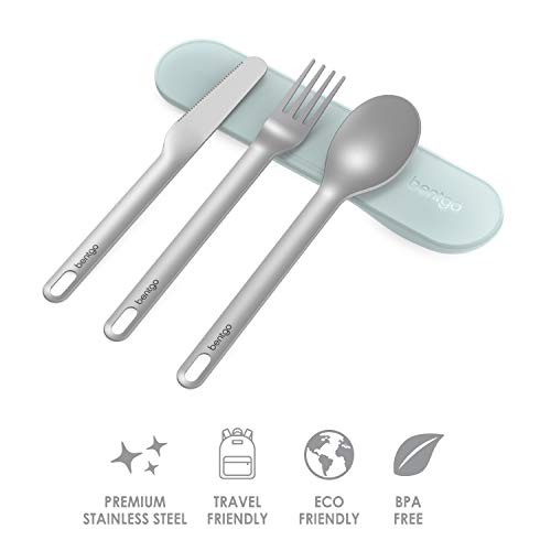 Bentgo Stainless Travel Utensil Set - Reusable 3-Piece Silverware Set with Carrying Case, High-Grade Premium Steel, BPA-Free Case, Eco-Friendly - Ideal for Travel, Camping, and Office Use (Aqua) - color: Aqua