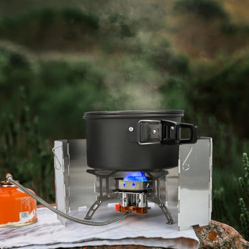 Odoland 3500W/6800W Windproof Camp Stove Camping Gas Stove with Windscreen, Fuel Canister Adapter, Piezo Ignition for Outdoor Backpacking Hiking and Picnic - style: 6800W