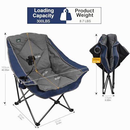 Northroad Oversized Foldable Camping Chair with Cell Phone Holder,Outdoor Padded Lawn Chair w/Cup Holder,Carry Bag for Beach, Hiking, and Picnics,Heavy-Duty 300-lbs Capacity, Blue - color: Blue With Phone Holder