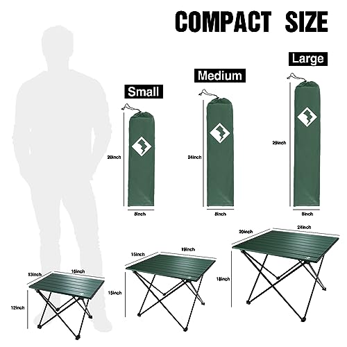 VILLEY Portable Camping Side Table, Ultralight Aluminum Folding Beach Table with Carry Bag for Outdoor Cooking, Picnic, Camp, Boat, Travel - color: Green, size: Large 24'', style: Regular