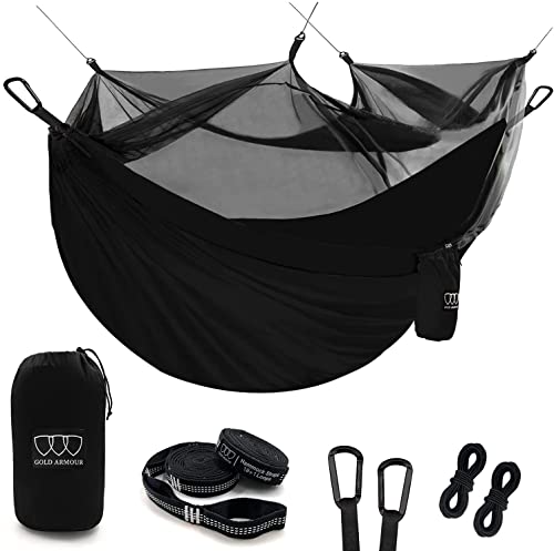 Gold Armour Camping Hammock - Camping Essentials, Double Hammock with Bug Net, Camping Gear Hammock for Outside, Hiking, and Travel (Black) - color: Black