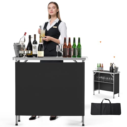 Bonnlo Folding Portable Bar Table, Mobile Bar Table for Events, Party, Camping, Picnic, Tradeshow, Indoor with Black Skirt 39 "L x 34" H - color: Black