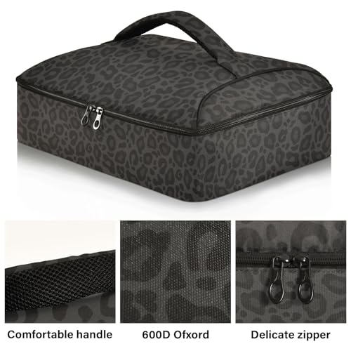 Wamika Black Cheetah Pizza Bag Thermal Tote Leopard Insulated Casserole Cookware Carrier for Hot or Cold Food Fits 15" x 11" Baking Dish for Pockluck, Parties, Picnic, and Cookouts - color: Cheetah