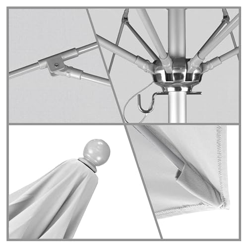 California Umbrella 9' Round Aluminum/Fiberglass Umbrella, Push Open, Silver Pole, Olefin White Fabric - color: White