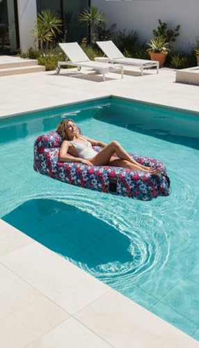 Inflatable Lounger with No-Pump Setup, Floating Portable Air Chair, Ripstop Polyester, Stability Peg for Beach, Camping, Festivals, Tailgating (Floral) - style: Floral