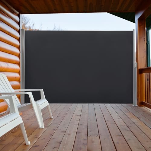 MCombo Aluminium Patio Retractable Side Awning, Fully Assembled Waterproof Sunshade Privacy Screen for Garden, Balcony and Pools (Dark Grey, 71"x138") - color: Dark Grey, size: 71"x138"