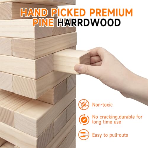 SHAREWIN Nattork Giant Tumbling Tower (Stack from 1.77Ft to 4+ Ft), Wood Stacking Giant Blocks Game| Made from Premium Pine Wood| Ideal for Family, 54PCS - color: Nature Wood