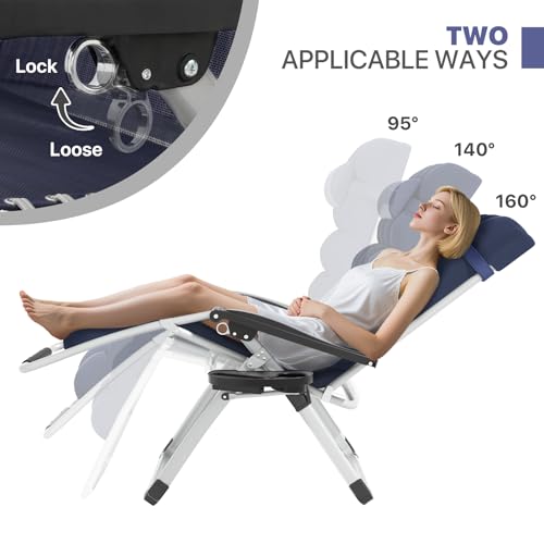 Magshion Zero Gravity Chair with Cushion, Reclining Outdoor Patio Lounge Chair, Folding Indoor Anti Gravity Recliner, Portable Lounger with Removable Cup Holder Side Tray and Pillow Headrest (Blue) - color: Blue