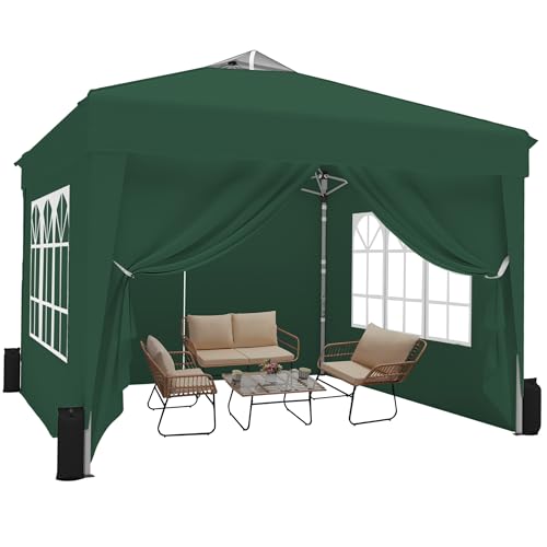 SANWAY 10x10 Pop Up Canopy Tent with Sidewalls x 4 – Easy Setup Canopy Tent, Waterproof, UV-Resistant, Portable with Carry Bag for Outdoor Events, Camping, and Backyard Parties – Dark Green - color: Dark Green