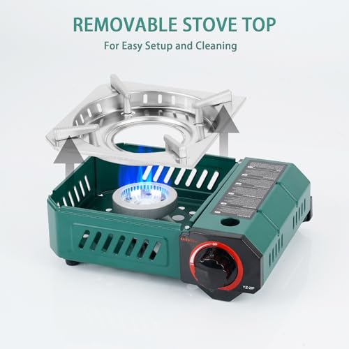 Modern Camping Stove with Carrying Case, 10"x7.5" Mini Portable Butane Gas Stove 6900BTU for Patio Cooking Hotpot Camp Hiking RV Trip Tailgating Emergency Use, Green GS348 - size: 10"