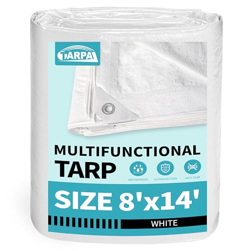 TARPAL 8x14 Feet White Tarp Waterproof Lightweight tarps Multipurpose Protective Cover All Purpose Poly Tarps Cover for Firewood Outdoor Furniture etc - color: White, size: 8x14 Feet-Finished size