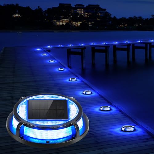 LUTEC 12 Pack Solar Deck Lights Driveway Dock 12 LEDs Light Solar Powered Outdoor Waterproof Road Markers for Step Sidewalk Stair Garden Ground Pathway Yard (Blue) - color: Blue, size: 12 Pack