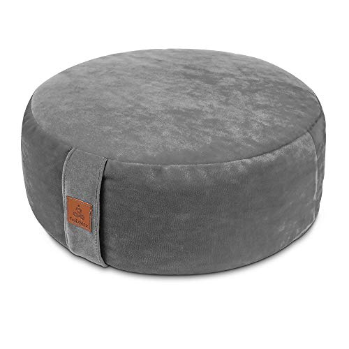Round Velvet Meditation Pillow D=13"/16" H=5.5" Yoga Bolster Floor Pouf Zafu Buckwheat Meditation Cushion for Sitting on Floor,Removable Organic Cotton Cover Kneeling Pillow - color: Light Grey, size: 13"×13"