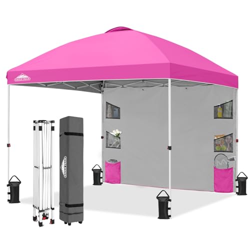 EAGLE PEAK Commercial Canopy 10x10 with Sidewall Storage, Easy OnePerson Setup Pop Up Canopy Tent with Roller Bag, Stakes, Ropes, and Weight Bags, Pink - color: Pink
