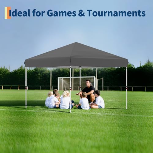 GarveeLife 10x10 Pop Up Canopy with One Button Push Setup - Heavy Duty Outdoor Canopy Tent with Portable Roller Bag - 3 Adjustable Height, 4 Weight Bags, 8 Stakes & 4 Guy Ropes Included, Grey - color: Gray