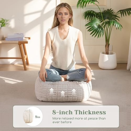 HIGOGOGO 8" Floor Pillow Cushion for Adults, Meditation Cushion Pillow, Blended Corduroy Cover, Large Square Floor Sitting for Tatami Living Room or Yoga, 2Pack, Beige - color: Square Beige, size: 8" Thick(Pack of 2)