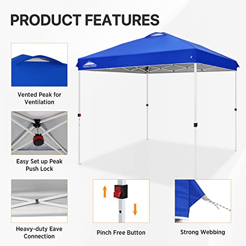 EAGLE PEAK Pop Up Canopy Tent with Wheeled Carry Bag, 8 Stakes, 4 Ropes, Easy Set Up Tent Canopy, 8x8 ft, Blue - color: Blue, size: 8x8