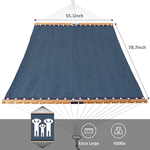 SUNCREAT Hammocks Standing Backyard Hammock with Stand, 2 Person Heavy Duty Hammock with 13.5 ft Wooden Stand, Navy - color: 08-navy