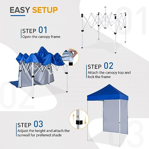 EAGLE PEAK Pop up Canopy 5x5, Outdoor Portable Canopy Tent with One Removable Sunwall, Carry Bag Included, Blue - color: Blue