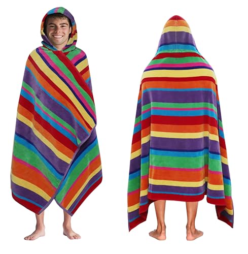 COTTON CRAFT Hooded Beach Towel - Oversized XXL 35x84 Towel with Hood for Adults - Summer of Siam - The Big Kahuna 7 Foot Beach Blanket Towel - Big & Tall Soft 100% Cotton Velour - Multi Color Stripe - color: Summer of Siam, size: 1 Pack - 35x84 Hooded