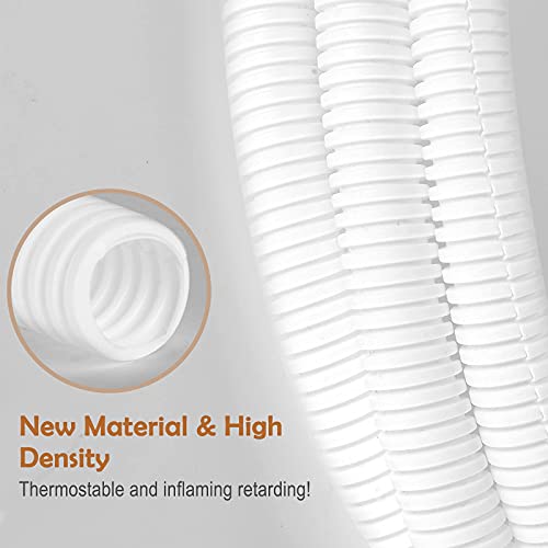 ZhiYo 20FT 1/2” Wire Loom Split Tubing Auto Wire Conduit Flexible Cover | High Temperature Heat Resistant -40F to 257F | Plastic Cover for Electrical Wires & Cables, White - color: White, size: 20FT 1/2"