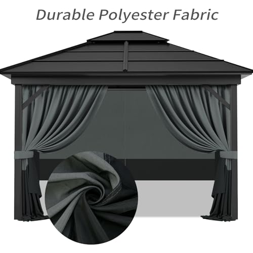 Gazebo Privacy Curtains 12 x 14' with Zipper 4-Panels Side Wall Universal Replacement for Patio, Outdoor Canopy, Garden and Backyard Gray and Black (Curtain Only) - color: Gray and Black, size: 12' x 14'