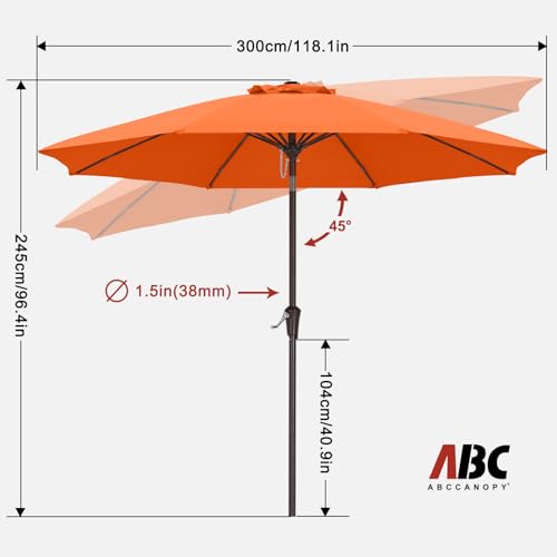 ABCCANOPY 10FT Patio Umbrella, Outdoor Waterproof Table Umbrella with Push Button Tilt and Crank, 8 Ribs UV Protection Pool Umbrella for Garden, Lawn, Deck & Backyard (Coral) - color: Coral, size: 10FT