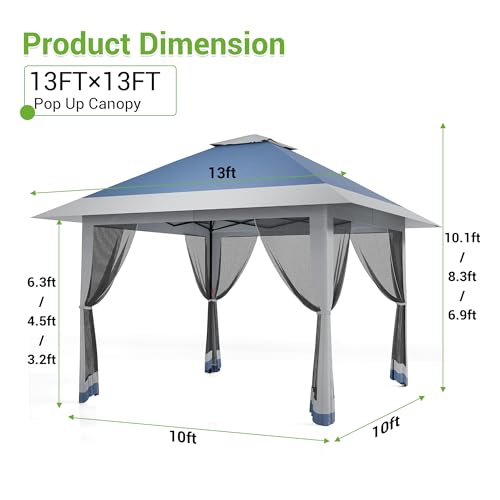 13X13 Pop Up Gazebo,Outdoor Canopy Tent with Mosquito Netting, Double Vented Roof Sun Shelter with Adjustable Heights,Outdoor Gazebo for Backyard & Patio Furniture.（Navy Blue-Four Sides gazebos） - color: Navy blue + heather gray