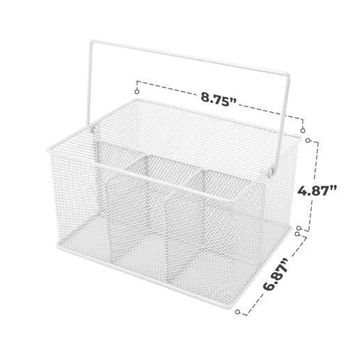 Sorbus® Utensil Caddy — Silverware, Napkin Holder, and Condiment Organizer — Multi-Purpose Steel Mesh Caddy—Ideal for Kitchen, Dining, Entertaining, Tailgating, Picnics, and much more (White) - color: White