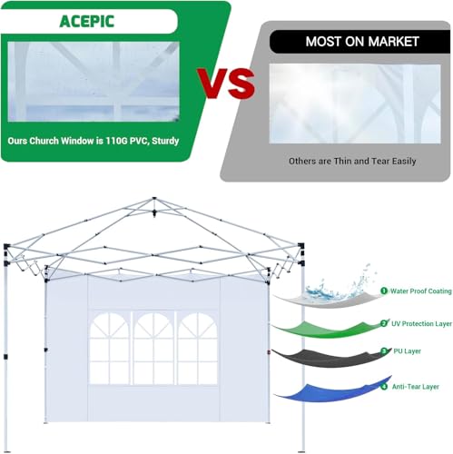 Acepic 3Pcs Instant Canopy Tent Sidewalls for 10x10 Pop-Up Canopy, Garden Gazebo, 210D Oxford Fabric Waterproof, Black (Tent NOT Included) - color: Black, size: 10*10ft 3pcs
