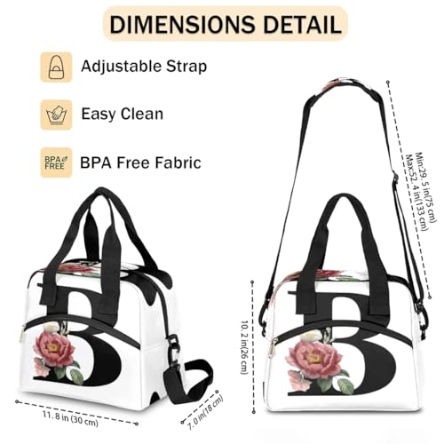 Letter B Insulated Lunch Bag for Women Men Reusable Waterproof Lunch Box Cooler Tote Bag One shoulder portable meal bag Portable Adult Lunchbox for Work Picnic Hiking Beach - color: Letter B