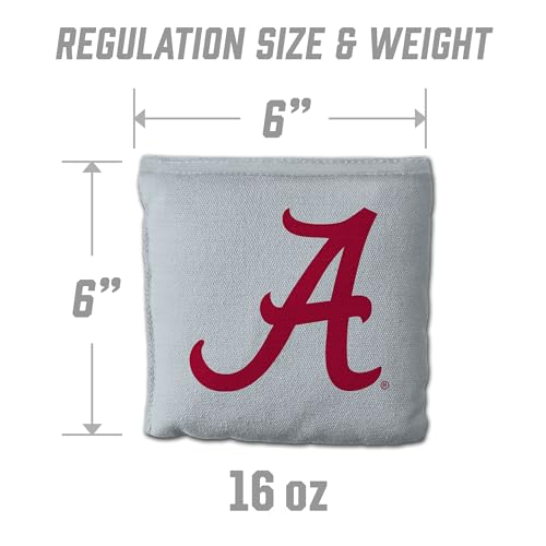 YouTheFan Officially-Licensed NCAA Set of 8 Cornhole Bags - All Weather Dual Sided Slide & Stop - Regulation Size with Carry case - color: Alabama Crimson Tide
