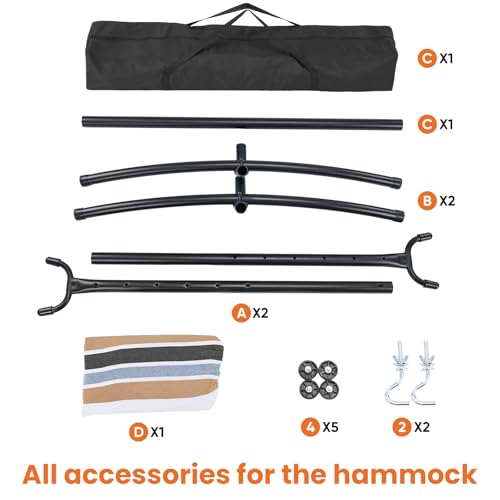 Sweetcrispy Double Hammock with Space Saving Steel Stand Heavy Duty 2 Person Standing Hammocks 450lb Capacity for Outside Garden Yard with Portable Carrying Bag