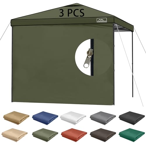 KAMPKEEPER 10X10 Canopy Tent Sidewalls with Zipper for Canopy Frame, 3Pcs Sunwalls Only, UPF50+ Waterproof Side Walls(Olive Green) - color: Olive Green