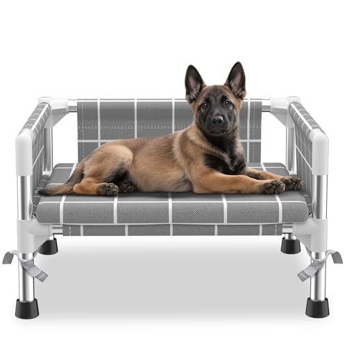 Elevated Dog Bed with Three-Sided Fence and Removable Cushion - Anti-Slip Feet, Stable Design, Easy Assembly, Indoor Relaxation & Outdoor Activities for Small Dogs, All-Season Comfort - size: Cushion-S
