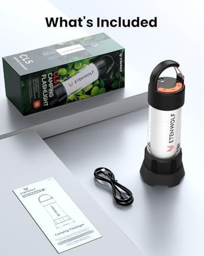 ETENWOLF 2-in-1 Lantern and Flashlight,6 Modes 1000LM Rechargeable Camping Light,5000mAh Super Bright Flashlight with UV,Waterproof Portable Tent Light for Camping,Emergency Light,Power Outage