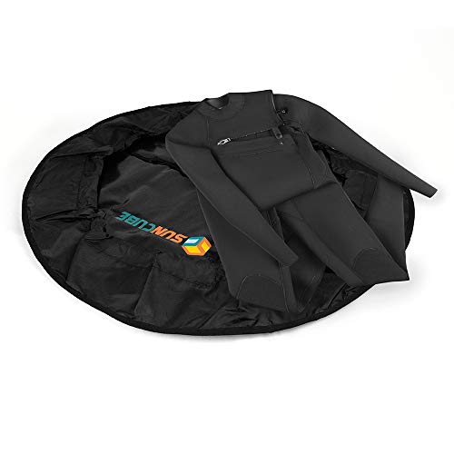 SUN CUBE Wetsuit Changing Mat & Waterproof Surf Bag – Drawstring Dry Bag for Surfing, Kayaking & Beach – 30” Leakproof Portable Gear Mat - color: Black